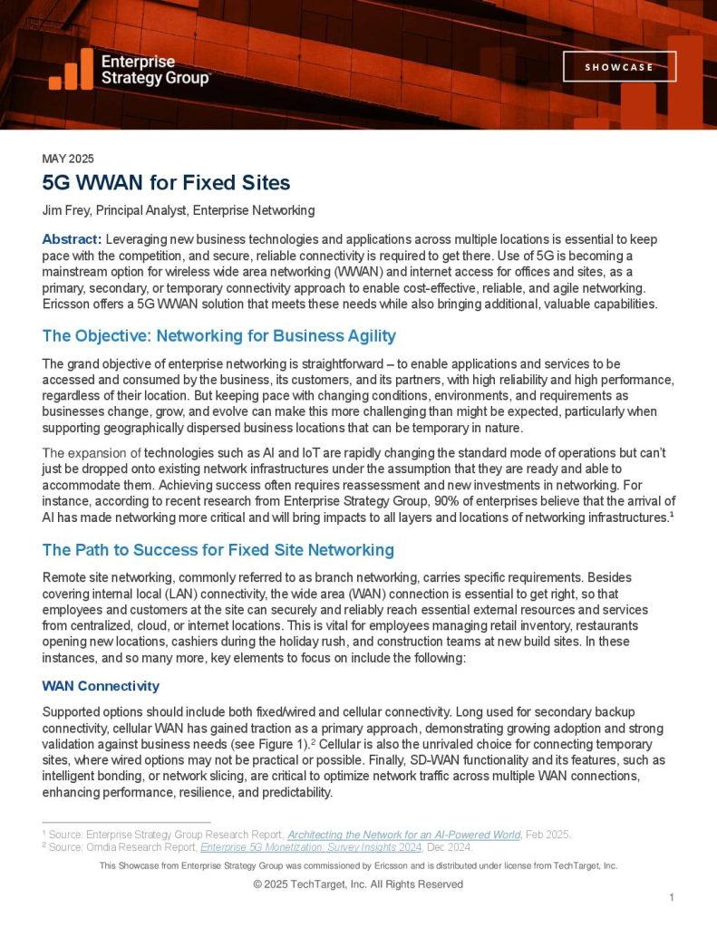 5G WWAN for Fixed Sites